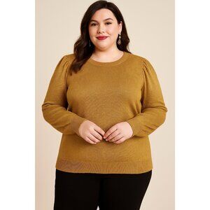 Boden Women’s 16/18 Sparkle Puff Sleeve Sweater Tan Gold Wool Glam Holiday Party